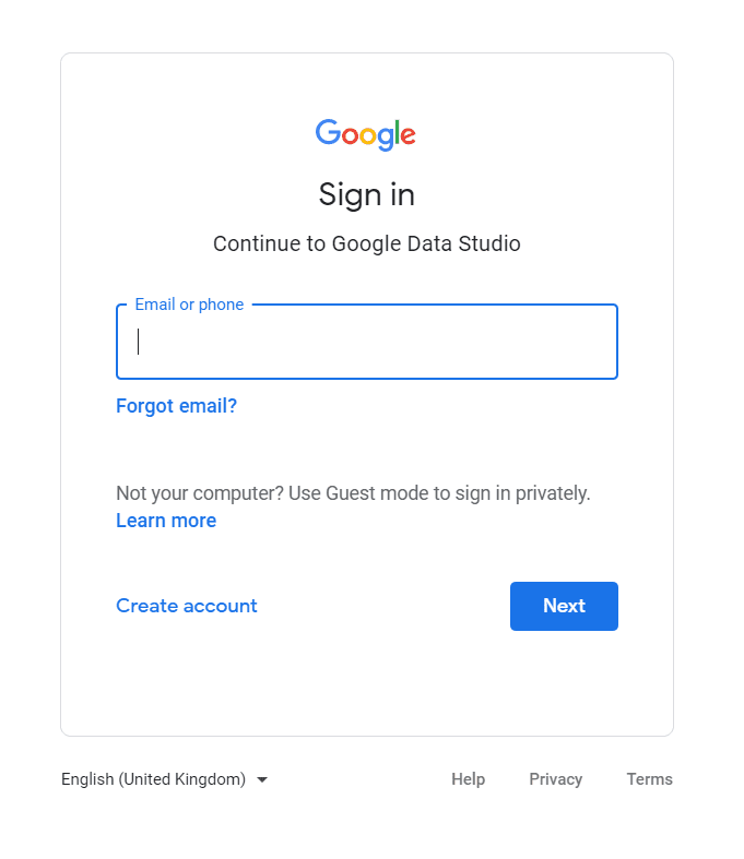 Signing in to Google Data Studio - Connect LinkedIn Ads to Google Data Studio